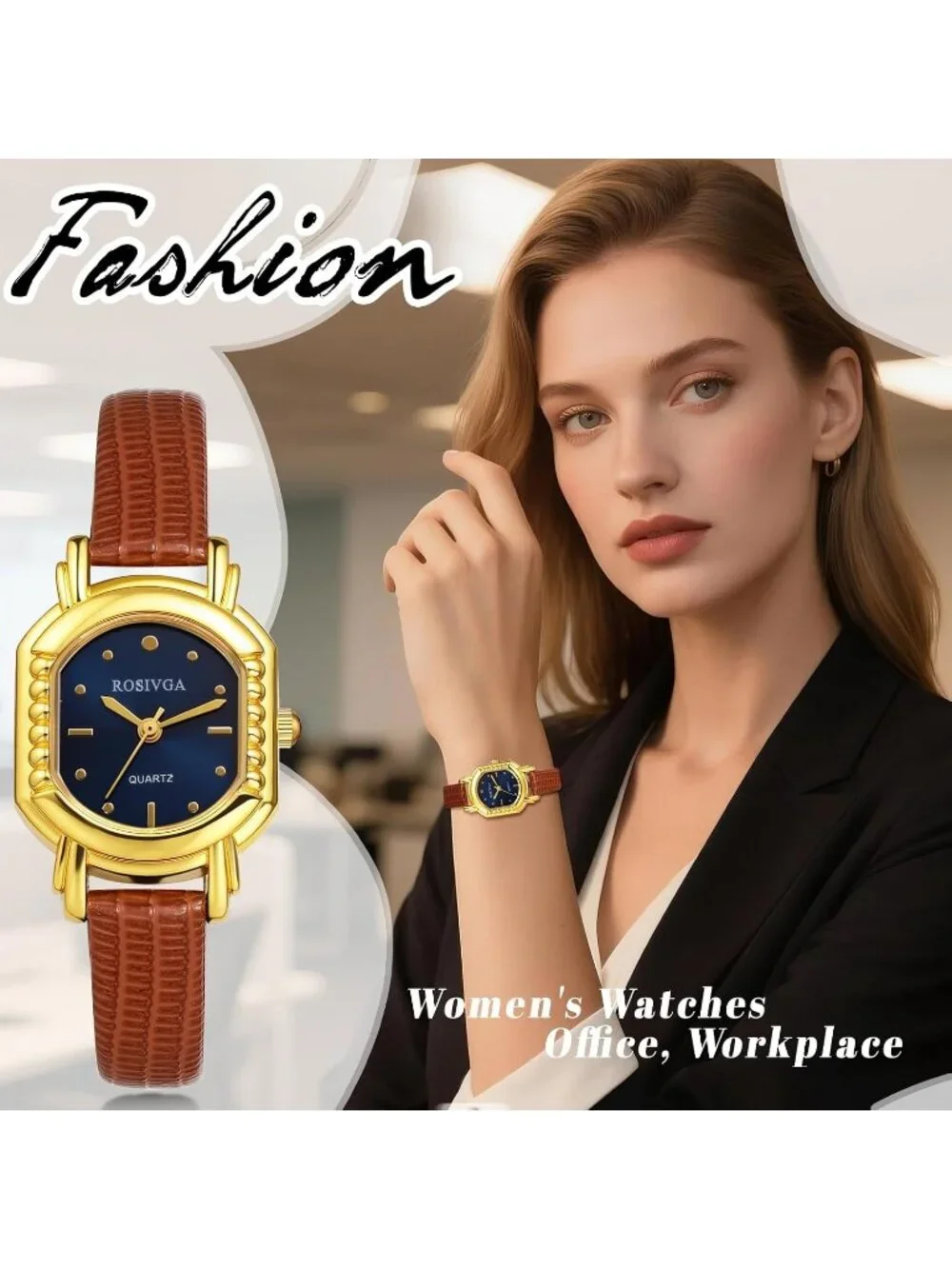Women's Brown Blue Ultra-Thin Square Dial Adjustable PU Leather Strap Wristwatch